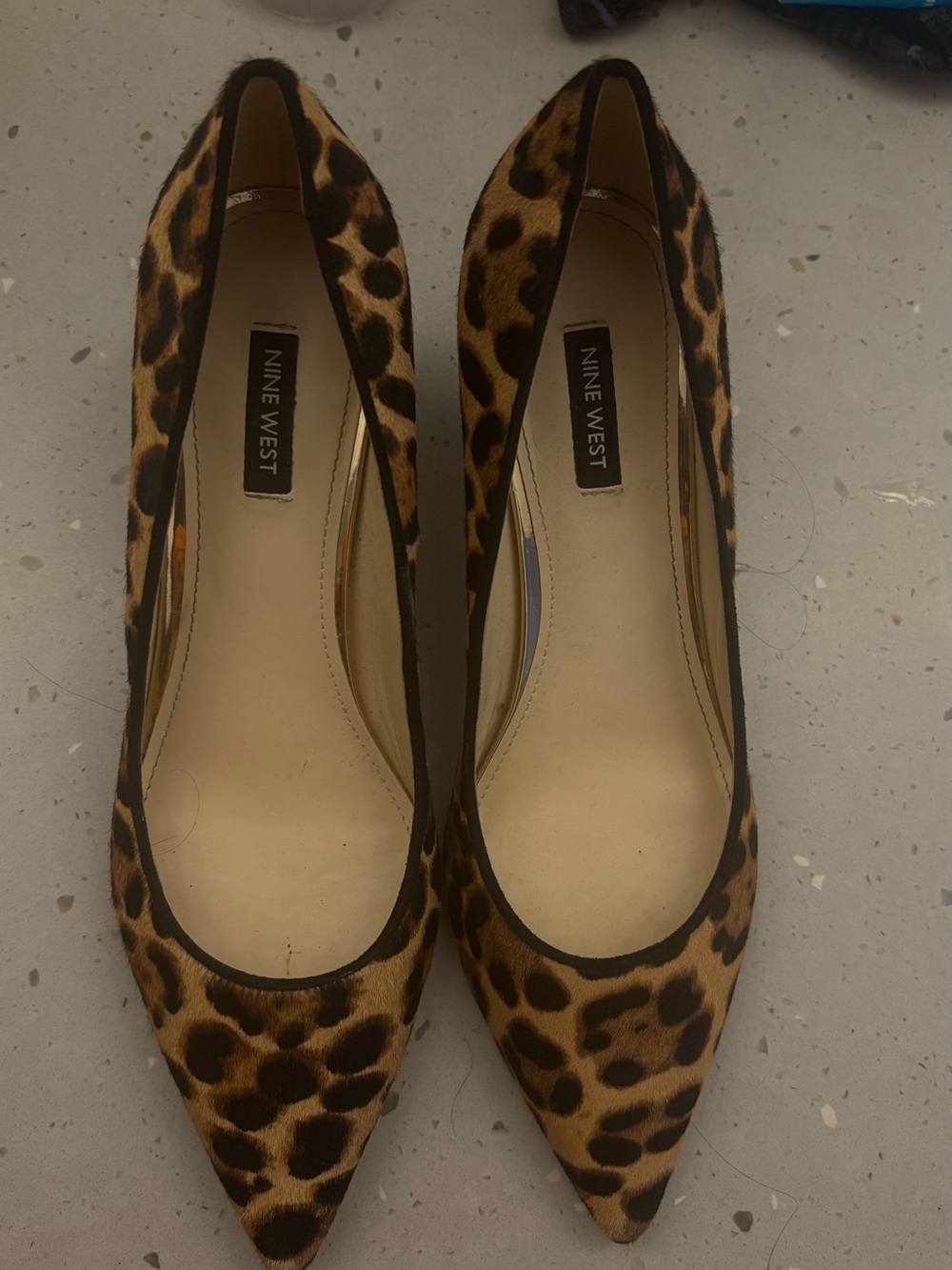 Nine West Leopard-Print Pointed-Toe Flats - Tan/Black